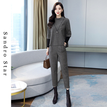Sandro Star Autumn new long sleeve suit womens fashion casual temperament loose Belly Belly two-piece set