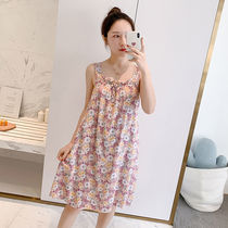 Summer sling pajamas cotton ladies cotton home clothes student Princess cute large size wide cotton silk suspender nightgown