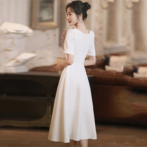 White evening dress banquet temperament can usually be worn French registration certificate small white dress summer engagement small dress female