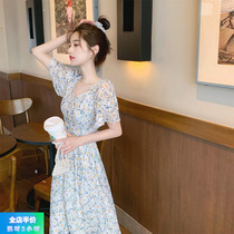 Balloon flower retro-style first love goddess Fan Changdresses collection waist display slim temperament v lead snow spinning Crushed Flowers dress Summer