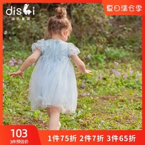 Dis Girls dress 2021 summer new bubble sleeve puff yarn dress child princess dress super fairy skirt