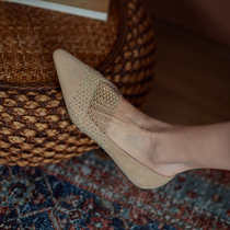 TATA SMA womens shoes He she Si Man leather 2021 spring and summer fishnet rhinestone low heel pointed large size shallow mouth single shoes