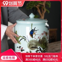 Jingdezhen hand-painted ceramic rice tank rice barrel household 20kg 25kg flour bucket with lid moisture-proof and insect-proof sealing tank