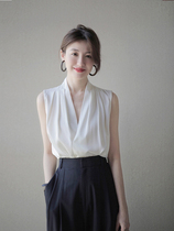 White satin v-neck vest womens 2021 summer ice silk thin small shirt loose sleeveless temperament wild fashion top