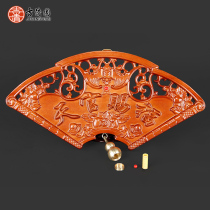 Jiqing round wood carving fan-shaped Tianguan blessing peach wood plaque pendant with real cinnabar copper gourd door paste door to door