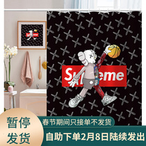 Waterproof thickened sesame street shower curtain shower toilet partition non-perforated set toilet dry and wet separation curtain