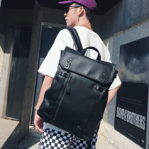Trend new backpack Youth Mens bag simple solid color leather backpack Korean Leisure outdoor travel bag schoolbag