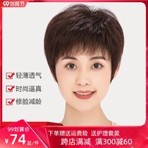 Wig short hair female summer full head set real hair silk middle-aged elderly lady wig mother all natural fluffy hair set