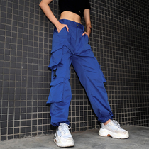 ins Super fire retro high waist multi-pocket toe overalls BF Wind Street loose dance jazz wide leg pants