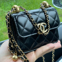 Baiyun World Leather Goods City~Custom drawstring double gold beads WOC bag small gold ball adjustable double chain hardware film