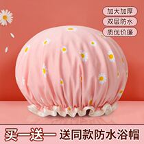  Shower cap summer waterproof double-layer headgear Household female summer shower cap kitchen anti-fume daisy shower cap female waterproof bath