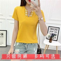  2020 new summer womens heavy-duty bright t diamond hollow V-neck short-sleeved T-shirt womens slim top thin shirt