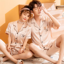 Couple pajamas womens summer thin ice silk Korean edition loose short-sleeved shorts Home clothes mens two-piece suit summer