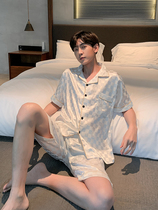 Mens pajamas summer thin ice silk advanced sense short-sleeved shorts temperament home clothes summer two-piece set can be worn outside