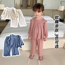 Childrens pajamas girls spring and autumn baby home clothes summer thin childrens pajamas female set Student air-conditioning clothing
