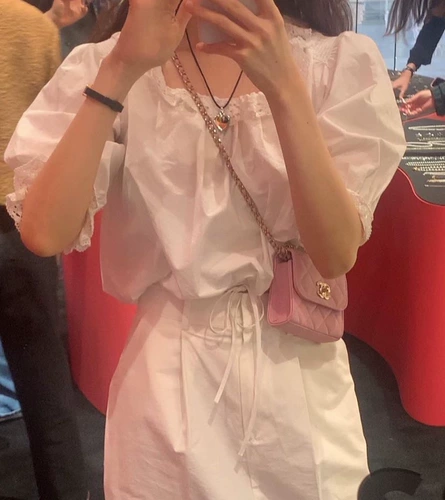 Сейчас ~ Корейская подлинная Skinnypig 1032920 хлопчатобумажная ткань 100%кружевная коротка рубашка