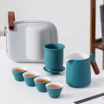 Ceramic portable travel kung fu tea set set one pot four cups fast guest Cup outdoor tea cup small set