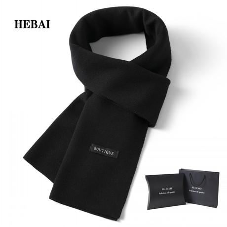 男士围巾2023新款冬季纯黑色老年人中年百搭男式围脖青少年英伦风