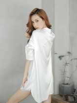 Sandro Vicari2022 years new sleepwear lady spring summer ice silk sexy shirt advanced real silk sleeping dress