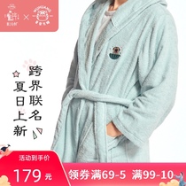 Hooded bathrobe Mens summer thin yukata Pure cotton non-hair loss absorbent quick-drying couple nightgown Parent-child pajamas Children