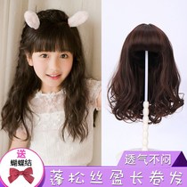 Children's wig female headdress girl's hair cover full head baby princess cute shape photo long curly hair simulation headgear