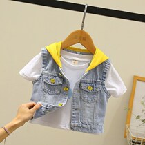 Boys waistcoat 2022 autumn Childrens Cowboy Shoulder Baby Vest outside wearing baby waistcoat child Han version Ocean Gas