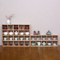 Cup display grid desktop display rack wall grid storage rack solid wood Bogu shelf