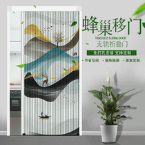 Trackless honeycomb folding sliding door partition door balcony kitchen bathroom bathroom door waterproof invisible net red sliding door