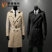 Rodmeko Spring and Autumn New Trench Coat Men's Medium and Long Double-breasted Business Leisure Large Size English Style Coat Tide