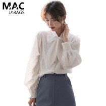 Hong Kong Brands Discount Sweet And Beautiful Bow Tie Sweet White Shirt Spring Design Sensation High-end Horn Sleeve White Shirt Tide
