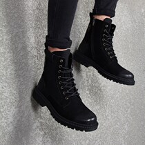 Martin boots mens British winter youth plus velvet mid-top boots trend to increase the all-match high-top tooling leather boots