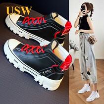 Leather high-top white shoes womens autumn 2021 new Korean version of wild net red niche casual thick-soled canvas shoes