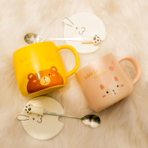 Cup ceramic mug with lid spoon couple male and girl cute home office Korean coffee breakfast cup