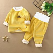 Childrens thermal underwear set baby autumn clothes and trousers plus velvet spring and autumn pajamas thickened baby clothes autumn and winter