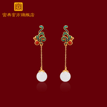 Gong Dian Guochao Hetian Jade Earrings Female Painted Enamel South Red Stone Ancient Method Earrings Chinese Style Cheongsam Mother Earrings