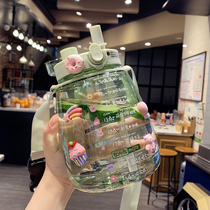 Net red large capacity big belly cup Cute high-value water cup Womens summer portable kettle strap Childrens straw cup