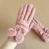 Autumn Winter Plus Suede Gloves Down Cotton Lady Thicken Double Windproof Bike Non-slip Spring Cute Warm South Version