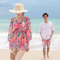 Couple swimsuit womens summer 2021 new bikini three-piece split long sleeve sunscreen seaside vacation beach pants men