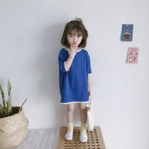 Outleys Clear 2022 Summer New Korean Girl Childs Personality Piece - in - shoulder - shaped cotton dress