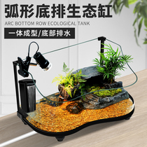 Tortoise tank with drying table feeding box Villa landscape raising turtle special large glass ecological tank amphibious water and land tank