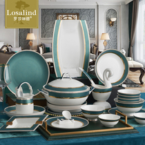 Light luxury dishes set 10 people use European 60 skull porcelain tableware set Bowl plate combination wedding housewarming gift