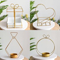 Metal flower basket love gold-plated geometric portable flower basket flower box flower packaging floral round square iron flower stand