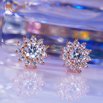 New sunflower earrings female 18K rose gold inlaid moisanishi Korean version ins simple temperament flower earrings tide