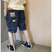 Boy Jeans Shorts Summer Dress 2021 New Handsome Children Dark Blue Loose Seven Pants Big Boy Jeans