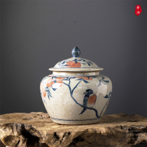 Jingdezhen handmade hand-painted retro blue and white lid cans Chinese tea cans ceramic sealed cans storage tanks general cans
