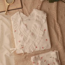 Peach sodaJapanese fresh girl pure cotton gauze pajamas womens summer shorts shorts Kimono home clothes