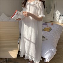  Korean version of ins simple solid color doll collar pure cotton gauze night dress female summer short-sleeved pajamas home service long skirt student