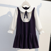 Girls college style dress autumn 2021 new long-sleeved skirt western style little girl Korean childrens princess skirt