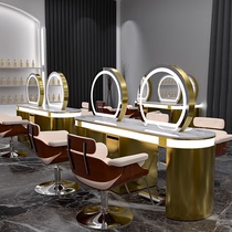 Net red hair salon stainless steel imitation marble mirror barber shop cabinet one hair salon special hot dyeing single-sided mirror