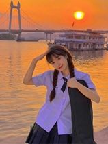 Thai school uniform college style JK uniform shirt Nano genuine mens and womens summer short-sleeved Thai box pleated skirt suit